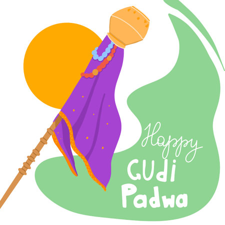 gudi padwa festival postcard isolated on white backgroundのイラスト素材