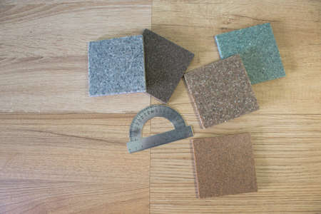 artificial stone on chipboard with a protractorの写真素材