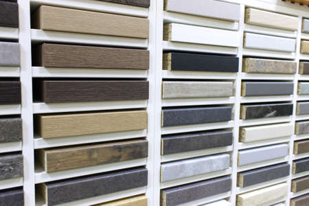 stand with samples of table topsの写真素材