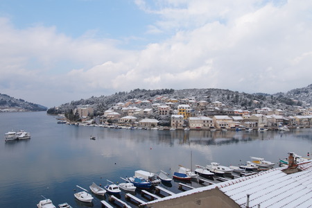 Snow in Vela Luka, Korcula Islandのeditorial素材