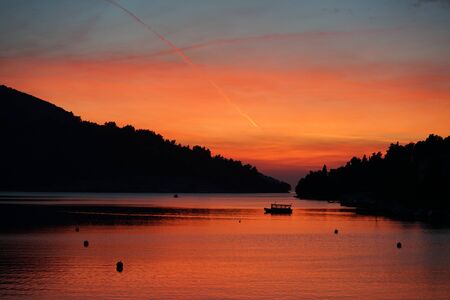 Vela Luka winter sunset, Korcula Islandの写真素材