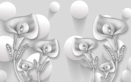 3D wallpaper design with florals for photomural backgroundの写真素材