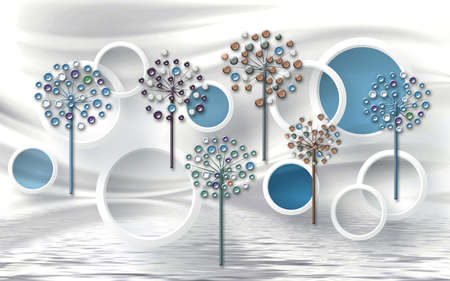 3D wallpaper design with florals for photomural backgroundの写真素材