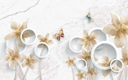 3D wallpaper design with florals for photomural backgroundの写真素材