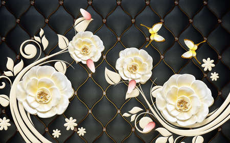3D wallpaper design with florals for photomural backgroundの写真素材