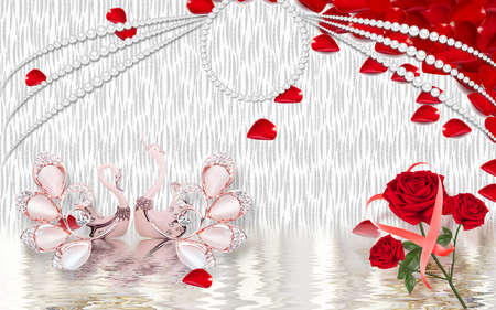 3D wallpaper design with florals for photomural backgroundの写真素材