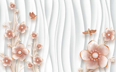 3D wallpaper design with florals for photomural backgroundの写真素材