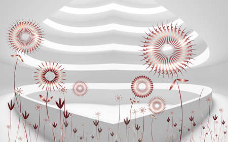 3D wallpaper design with florals for photomural backgroundの写真素材