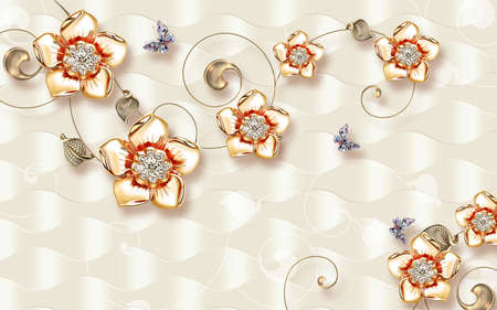 3D wallpaper design with florals for photomural backgroundの写真素材