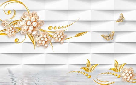 3D wallpaper design with florals for photomural backgroundの写真素材