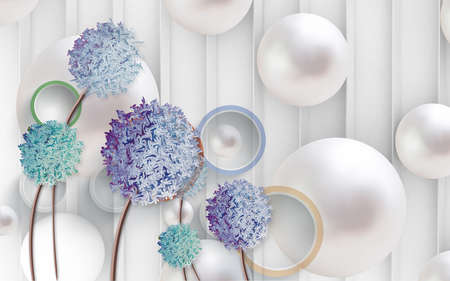 3D wallpaper design with florals for photomural backgroundの写真素材