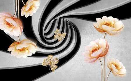 3D wallpaper design with florals for photomural backgroundの写真素材