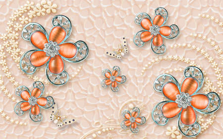 3D wallpaper design with florals for photomural backgroundの写真素材