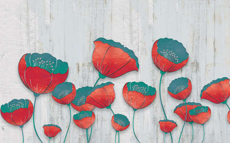 3D wallpaper design with florals for photomural backgroundの写真素材