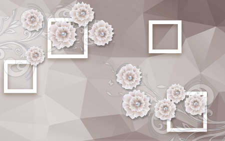 3D wallpaper design with florals for photomural backgroundの写真素材