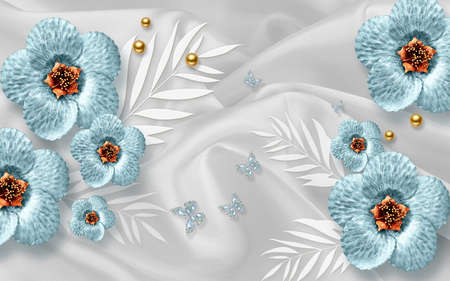 3D wallpaper design with florals for photomural backgroundの写真素材