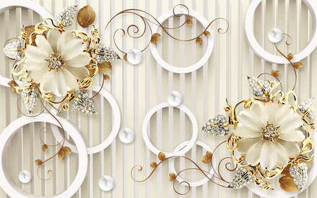 3D wallpaper design with florals for photomural backgroundの写真素材