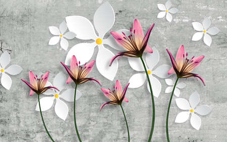 3D wallpaper design with florals for photomural backgroundの写真素材