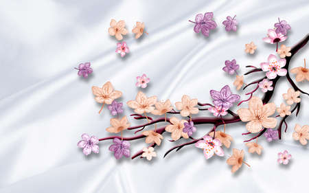 3D wallpaper design with florals for photomural backgroundの写真素材