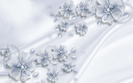 3D wallpaper design with florals for photomural backgroundの写真素材
