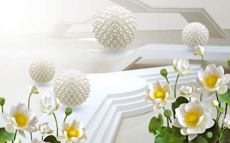 3D wallpaper design with florals for photomural backgroundの写真素材