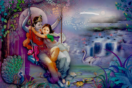 Hindu Lord Radha kishana texture wallpaper backgroundの写真素材