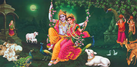 Hindu Lord Radha kishana texture wallpaper backgroundの写真素材