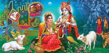 Hindu Lord Radha kishana texture wallpaper backgroundの写真素材
