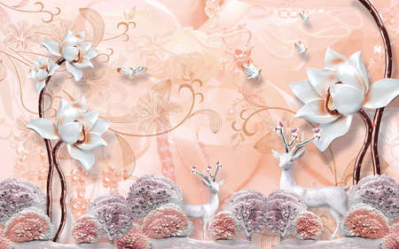 3D wallpaper design with florals for photomural backgroundの写真素材