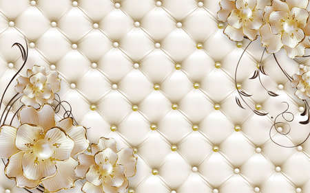 3D wallpaper design with florals for photomural backgroundの写真素材