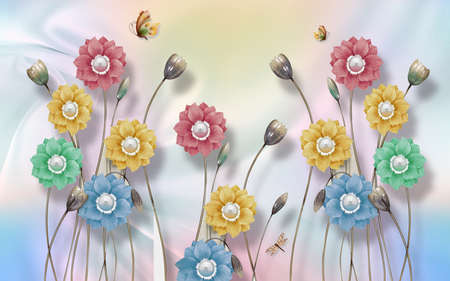 3D wallpaper design with florals for photomural backgroundの写真素材