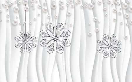 3D wallpaper design with florals for photomural backgroundの写真素材