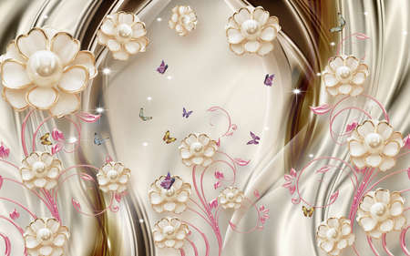 3D wallpaper design with florals for photomural backgroundの写真素材