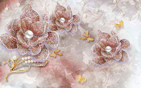 3D wallpaper design with florals for photomural backgroundの写真素材