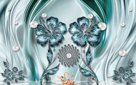 3D wallpaper design with florals for photomural backgroundの写真素材
