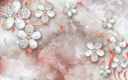3D wallpaper design with florals for photomural backgroundの写真素材