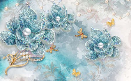 3D wallpaper design with florals for photomural backgroundの写真素材