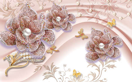 3D wallpaper design with florals for photomural backgroundの写真素材
