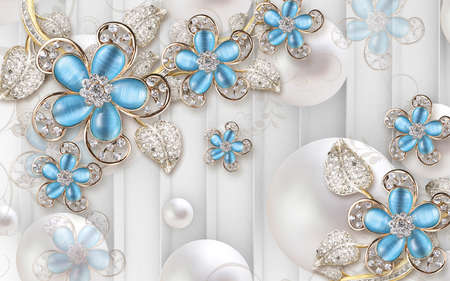 3D wallpaper design with florals for photomural backgroundの写真素材