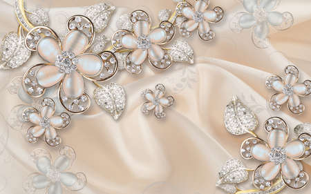 3D wallpaper design with florals for photomural backgroundの写真素材