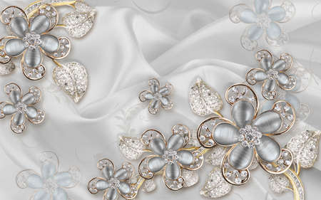 3D wallpaper design with florals for photomural backgroundの写真素材
