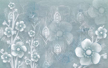 3D wallpaper design with florals for photomural backgroundの写真素材