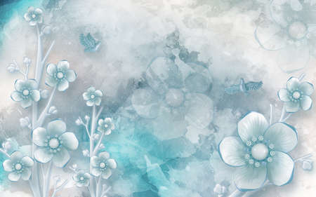 3D wallpaper design with florals for photomural backgroundの写真素材