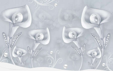 3D wallpaper design with florals for photomural backgroundの写真素材