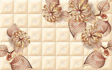 3D wallpaper design with florals for photomural backgroundの写真素材