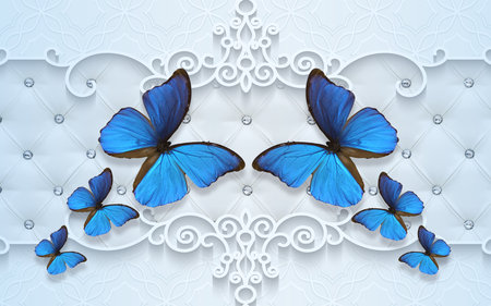 3D wallpaper design with florals for photomural backgroundの写真素材