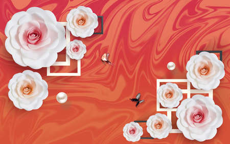 3D wallpaper design with florals for photomural backgroundの写真素材