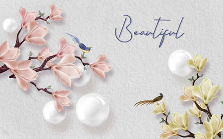 3D wallpaper design with florals for photomural backgroundの写真素材