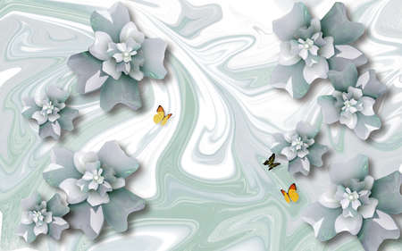 3D wallpaper design with florals for photomural backgroundの写真素材