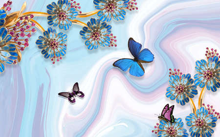 3D wallpaper design with florals for photomural backgroundの写真素材